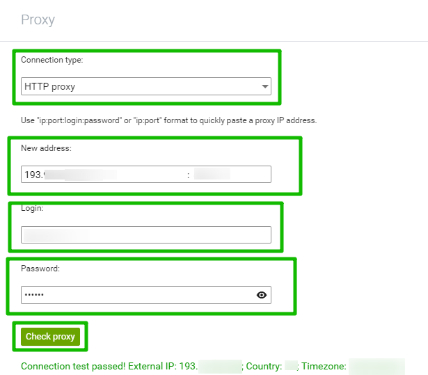 Выберите тип прокси HTTP, введите адрес вашего прокси-сервера и нажмите Check Proxy»