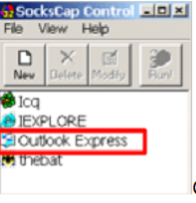 Для запуска Outlook Express с использованием SOCKS прокси,  зайдите в SocksCap и 2 раза нажмите на название этого почтового клиента
