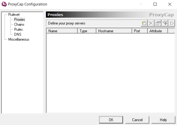 Интерфейс ProxyCap при первом запуске