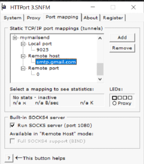 Введите имя вашего SMTP сервера в поле «Remote Host» 