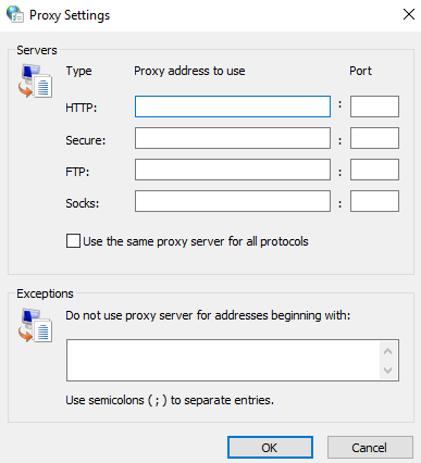 Enter the proxy data. In the first field, you should type a server IP address