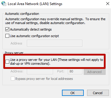 Click «Use a proxy server for local connections and go to «Advanced»