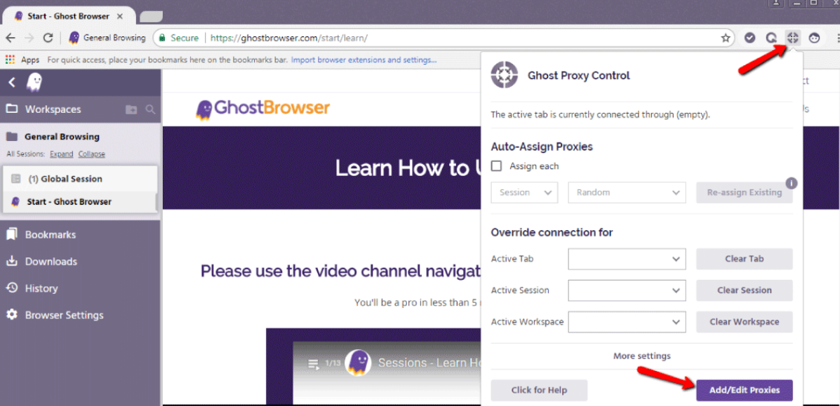Зайдите в браузере в «Ghost Proxy Control» и нажмите «Add/Edit Proxies»
